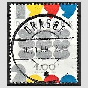 FRIM�RKER DANMARK | 1999 - AFA 1232 - Millennium-frim�rker - 4,00 Kr. Ni hjerter - Pragt Stemplet