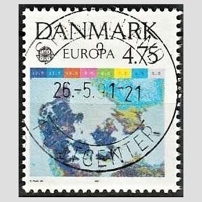 FRIM�RKER DANMARK | 1991 - AFA 990 - Europam�rker rumflyvning - 4,75 Kr. flerfarvet - Pragt Stemplet