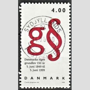 FRIM�RKER DANMARK | 1999 - AFA 1217 - Grundloven 150 �r - 4,00 Kr. r�d/sort - Pragt Stemplet