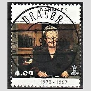 FRIM�RKER DANMARK | 1997 - AFA 1136 - 25 �rs jubil�um - 4,00 Kr. flerfarvet - Pragt Stemplet Drag�r