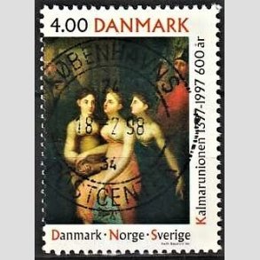 FRIM�RKER DANMARK | 1997 - AFA 1151 - Kalmarunionen - 4,00 Kr. flerfarvet - Pragt Stemplet
