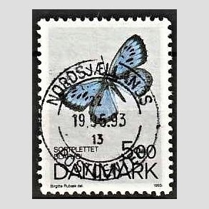 FRIM�RKER DANMARK | 1993 - AFA 1038 - Danske sommerfugle - 5,00 Kr. flerfarvet - Pragt Stemplet