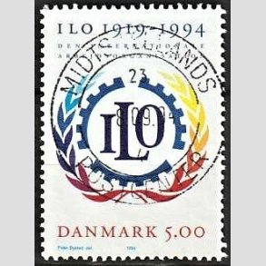 FRIM�RKER DANMARK | 1994 - AFA 1075 - ILO 75 �r - 5,00 Kr. flerfarvet - Pragt Stemplet