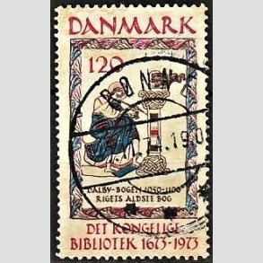 FRIM�RKER DANMARK | 1973 - AFA 550 - Det Kongelige Bibliotek 300 �r - 120 �re beige/brun/bl�/r�d - Pragt Stemplet R�nne