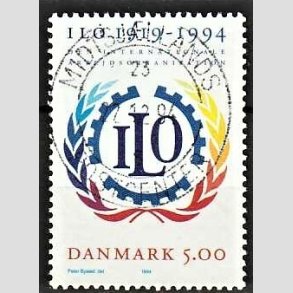 FRIM�RKER DANMARK | 1994 - AFA 1075 - ILO 75 �r - 5,00 Kr. flerfarvet - Pragt Stemplet