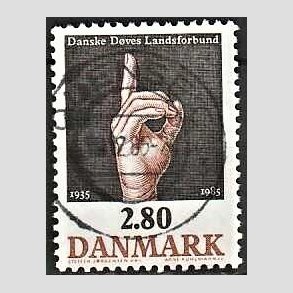 FRIM�RKER DANMARK | 1985 - AFA 844 - D�ves Landsforbund 50 �r - 2,80 Kr. flerfarvet - Pragt Stemplet