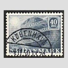 FRIM�RKER DANMARK | 1949 - AFA 316 - Verdenspostforeningen 75 �r - 40 �re bl� - Lux Stemplet