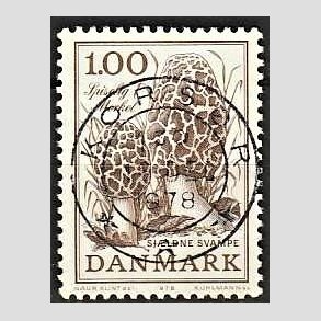 FRIM�RKER DANMARK | 1978 - AFA 669 - Sj�ldne svampe - 1,00 Kr. brun - Pragt Stemplet Kors�r