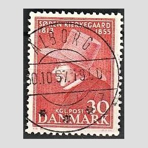 FRIM�RKER DANMARK | 1955 - AFA 365 - S�ren Kierkeghaard - 30 �re r�d - Pragt Stemplet