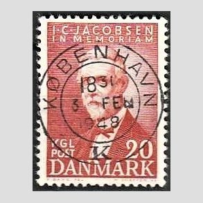 FRIM�RKER DANMARK | 1947 - AFA 305 - I. C. Jacobsen - 20 �re brunr�d - Pragt Stemplet K�benhavn