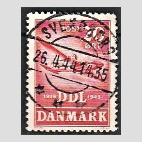 FRIM�RKER DANMARK | 1943 - AFA 282 - Danske Luftfartselskab 25 �r - 20 �re r�d - Pragt Stemplet