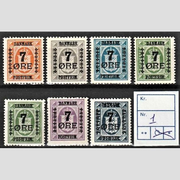 FRIMRKER DANMARK | 1926 - AFA  160-166 - 7 res Provisorier i komplet st - Postfrisk (7/5 re dog ubrugt)