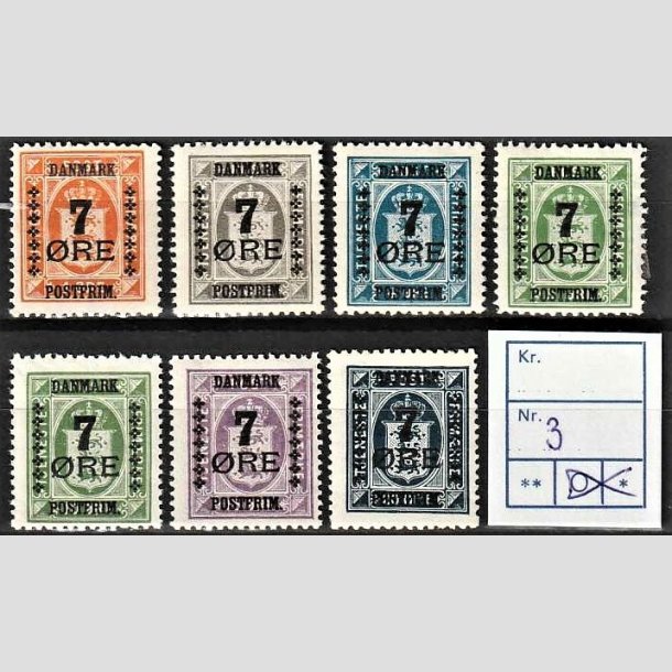 FRIMRKER DANMARK | 1926 - AFA  160-166 - 7 res Provisorier i komplet st - Postfrisk (7/5 re dog ubrugt)