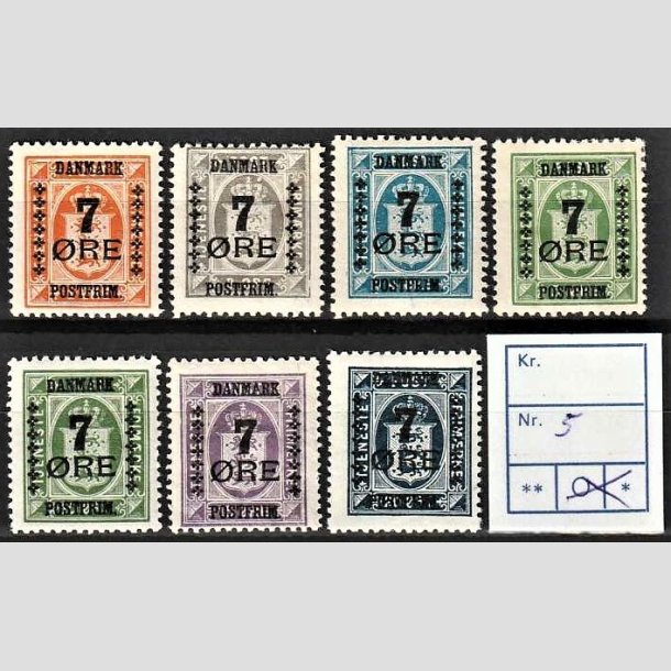 FRIMRKER DANMARK | 1926 - AFA  160-166 - 7 res Provisorier i komplet st - Postfrisk (7/5 re dog ubrugt)