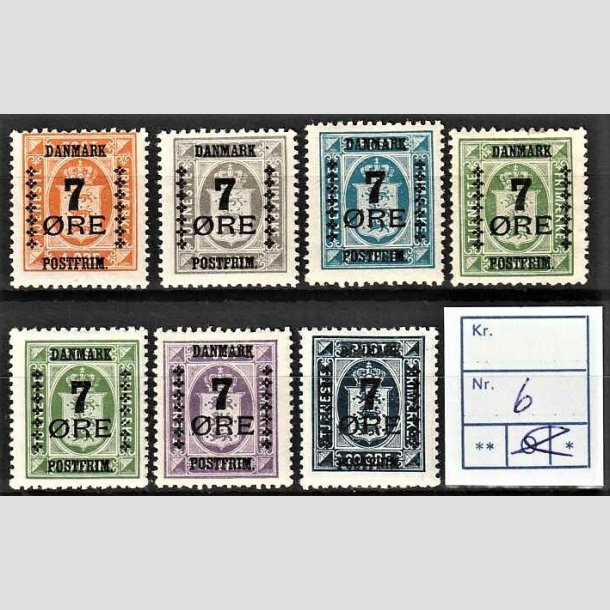 FRIMRKER DANMARK | 1926 - AFA  160-166 - 7 res Provisorier i komplet st - Postfrisk (7/5 re dog ubrugt)