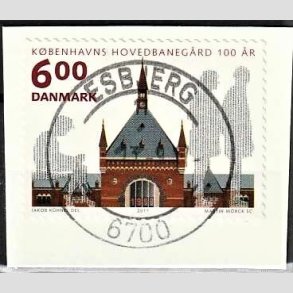 FRIM�RKER DANMARK | 2011 - AFA 1675 - KBH Hovedbaneg�rd 100 �r - 6,00 Kr. flerfarvet p� klip - Pragt Stemplet