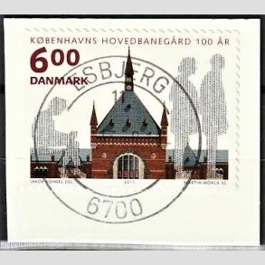 FRIM�RKER DANMARK | 2011 - AFA 1675 - KBH Hovedbaneg�rd 100 �r - 6,00 Kr. flerfarvet p� klip - Pragt Stemplet