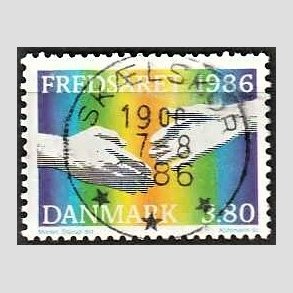 FRIM�RKER DANMARK | 1986 - AFA 857 - FN�s freds�r - 3,80 Kr. flerfarvet - Pragt Stemplet