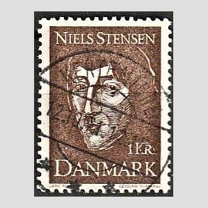 FRIM�RKER DANMARK | 1969 - AFA 488 - Niels Stensen - 1 Kr. brun - Lux Stemplet Kerteminde