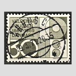 FRIM�RKER DANMARK | 1969 - AFA 490 - Valdemar Poulsen - 30 �re olivgr�n - Pragt Stemplet