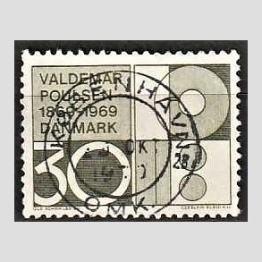FRIM�RKER DANMARK | 1969 - AFA 490 - Valdemar Poulsen - 30 �re olivgr�n - Pragt Stemplet