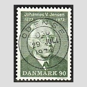 FRIM�RKER DANMARK | 1973 - AFA 542 - Johannes V. Jensen - 90 �re gr�n - Pragt Stemplet Odense