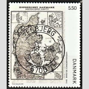 FRIM�RKER DANMARK | 2009 - AFA 1585 - Danmarkskort - 5,50 Kr. flerfarvet - Pragt Stemplet