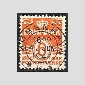 FRIM�RKER DANMARK | 1940 - AFA 254 - B�lgelinie 6 �re orangegul - Lux Stemplet 