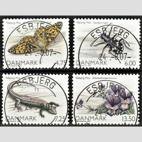 FRIM�RKER DANMARK | 2007 - AFA 1512 - Danmarks natur I - 4,75-13,50 Kr. flerfarvet i komplet s�t - Pragt Stemplet Esbjerg