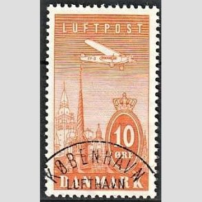 FRIM�RKER DANMARK | 1934 - AFA 216 - Ny Luftpost 10 �re gul - Lux stemplet