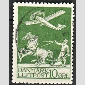 FRIM�RKER DANMARK | 1925 - AFA 144 - Gl. Luftpost 10 �re gr�n - Stemplet