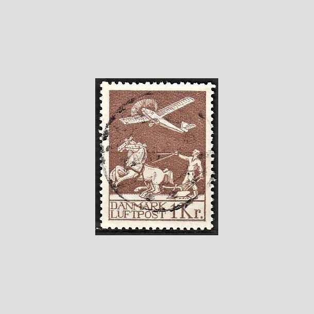 FRIMRKER DANMARK | 1929 - AFA 182 - Gl. Luftpost 1 Kr. brun - Stemplet