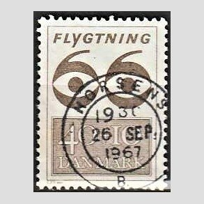 FRIMRKER DANMARK | 1966 - AFA 448F - Flygtning 1966 - 40 + 10 re brun - Lux Stemplet