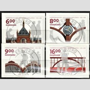 FRIM�RKER DANMARK | 2011 - AFA 1675-1678 - KBH Hovedbaneg�rd 100 �r - 6,00-16,00 Kr. flerfarvet i komplet s�t - Pragt Stemplet