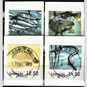 FRIM�RKER DANMARK | 2013 - AFA 1726-1729 - Fisk - 6,00-14,50 Kr. i komplet s�t - Pragt Stemplet