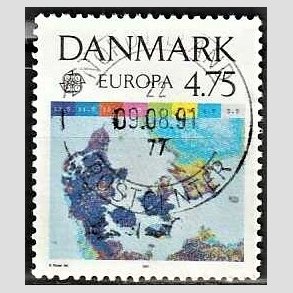 FRIM�RKER DANMARK | 1991 - AFA 990 - Europam�rker rumflyvning - 4,75 Kr. flerfarvet - Pragt Stemplet