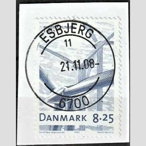 FRIM�RKER DANMARK | 2007 - AFA 1495 - Danske vindm�ller - 8,25 Kr. bl� p� afklip - Pragt Stemplet