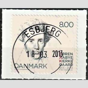 FRIM�RKER DANMARK | 2013 - AFA 1740 - S�ren Kierkegaard 200 �r. - 8,00 Kr. flerfarvet - Pragt Stemplet