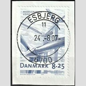 FRIM�RKER DANMARK | 2007 - AFA 1495 - Danske vindm�ller - 8,25 Kr. bl� p� afklip - Pragt Stemplet