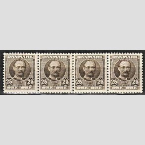 FRIMRKER DANMARK | 1907 - AFA 57 - Frederik VIII 25 re sepiabrun i 4-stribe - Postfrisk/Ubrugt