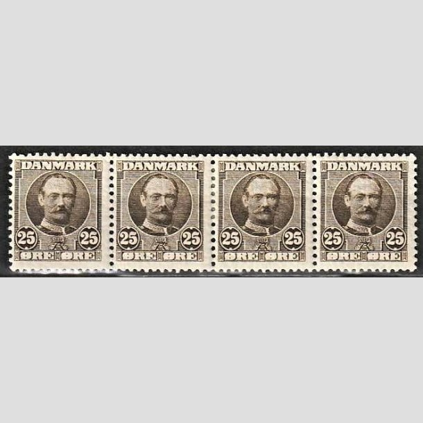 FRIMRKER DANMARK | 1907 - AFA 57 - Frederik VIII 25 re sepiabrun i 4-stribe - Postfrisk/Ubrugt