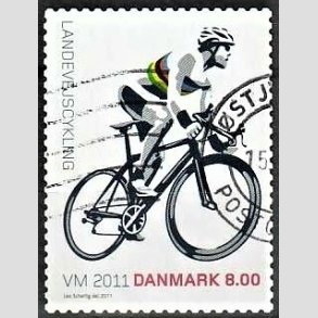 FRIMRKER DANMARK | 2011 - AFA 1674 - WM i landevejscykling - 8,00 Kr. flerfarvet - Alm. god gennemsnitskvalitet - Stemplet (Photo eksempel)