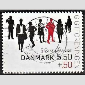 FRIMRKER DANMARK | 2011 - AFA 1641Ea - Gigtforeningen - 5,50 + 0,50 Kr. med ureglmssige hjrner flerfarvet - Alm. god gennemsnitskvalitet - Stemplet (Photo eksempel)