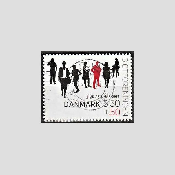 FRIMRKER DANMARK | 2011 - AFA 1641Ea - Gigtforeningen - 5,50 + 0,50 Kr. med ureglmssige hjrner flerfarvet - Alm. god gennemsnitskvalitet - Stemplet (Photo eksempel)