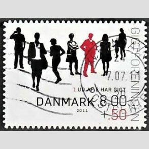 FRIMRKER DANMARK | 2011 - AFA 1646Ea - Gigtforeningen - 8,00 + 0,50 Kr. med uregelmssige hjrner flerfarvet - Alm. god gennemsnitskvalitet - Stemplet (Photo eksempel)