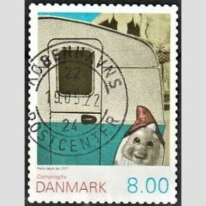 FRIMRKER DANMARK | 2011 - AFA 1653E - Campingliv - 8,00 Kr. flerfarvet - Alm. god gennemsnitskvalitet - Stemplet (Photo eksempel)