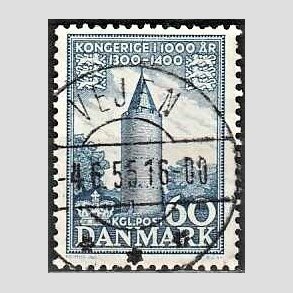 FRIM�RKER DANMARK | 1953-56 - AFA 350 - Kongeriget 1000 �r - 60 �re bl� - Pragt Stemplet Vejen