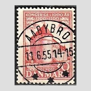 FRIMRKER DANMARK | 1953-56 - AFA 349 - Kongeriget 1000 r - 30 re rd - Pragt Stemplet Aabybro