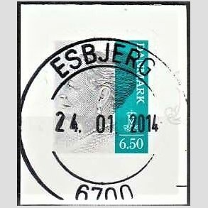 FRIMRKER DANMARK | 2010 - AFA 1607E - Dronning Margrethe II - 6,50 Kr. gr/blgrn - Pragt Stemplet