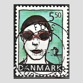 FRIM�RKER DANMARK | 2002 - AFA 1343 - Sport og ungdom - 5,50 Kr. Sv�mning - Lux Stemplet
